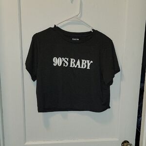 SHEIN Black '90s Baby' Cropped Shirt, Large